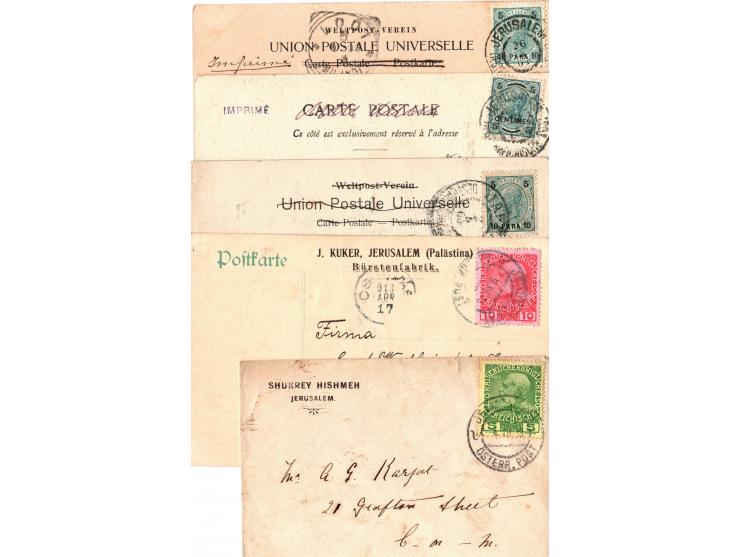 1895 - 1912, Palestine Austrian Levant Offices Jaffa and Jerusalem, group of 15 different postcards  bearing a variety of pos