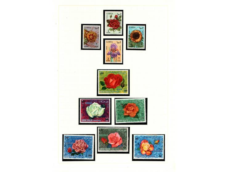 The Flowers Topical Collection includes three full Lindner Album Number 1124, each containing black stock sheets adorned with