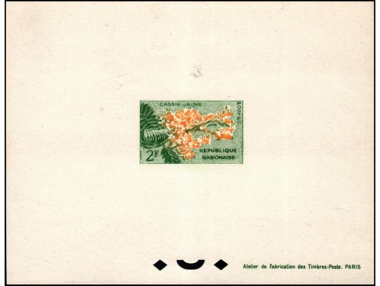  
Gabon 1961, Botanical stamp designs from Paris,  lot of three 'Atelier de Fabrication des Timbres - Poste. Paris'. Yt. # 15