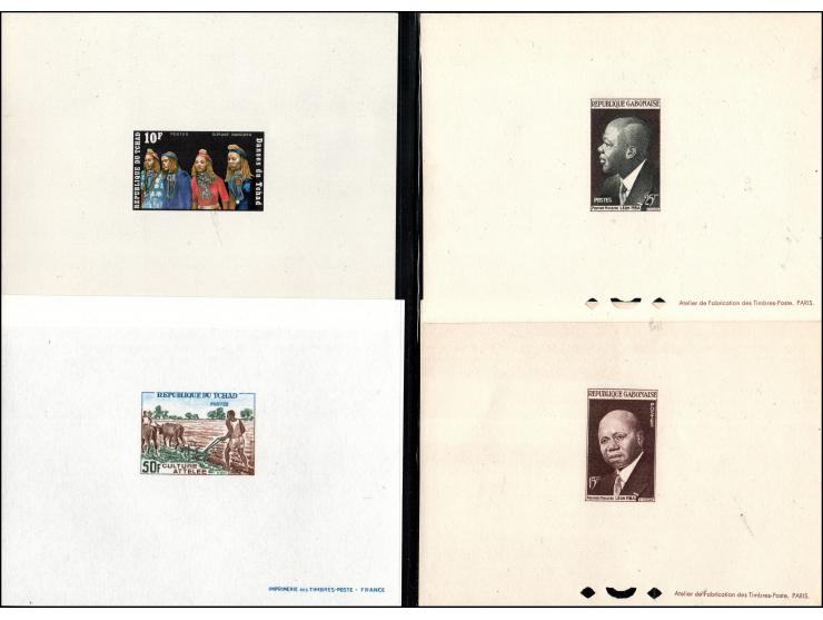 Chad 1971 stamps, including Gorane Nangara dancers and girls dancing, are represented in a series of proof sheets. The collec