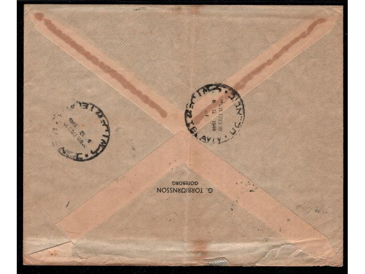 Israel, Postage Due, 1948, 10m &amp; 20m (Scott J3, J4), paying 30m due on an airmail cover from Goteborgo, Swiden to Tel Avi