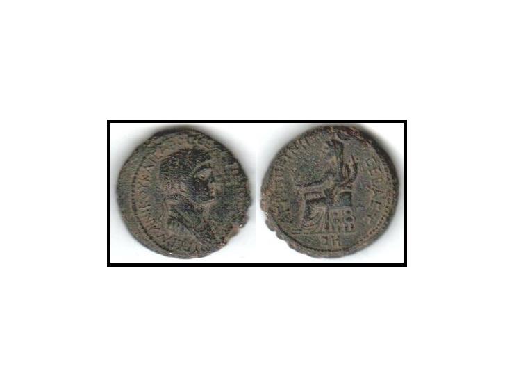 SAMARIA. Caesarea Maritima. Nero, as Augustus (AD 54-68) with Agrippina Junior. AE (26mm, 1h). NGC Choice Fine, repatinated. 