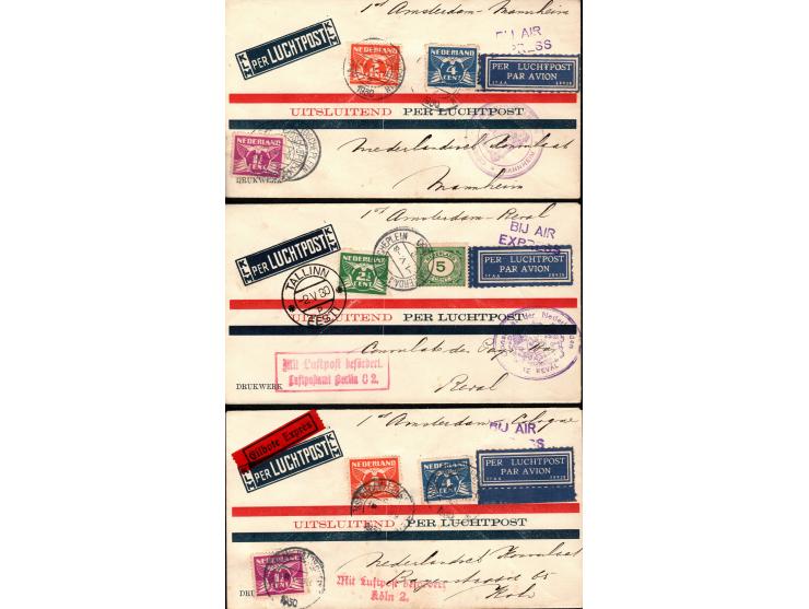 Netherlands 1930, nice group of 6 early Netherlands KLM First flight covers to Germany, different cities.  3 of which Express