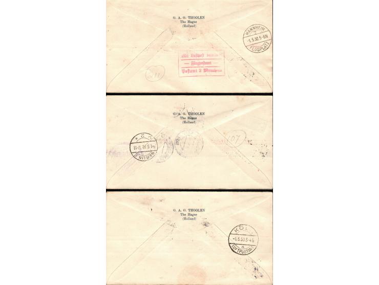 Netherlands 1930, nice group of 6 early Netherlands KLM First flight covers to Germany, different cities.  3 of which Express