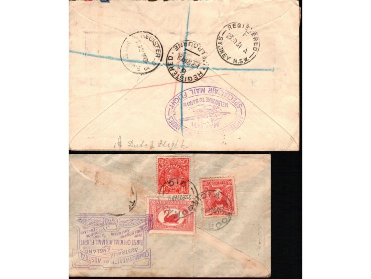 Australia 1931, First flight Australia England - 2 covers:

KLM, Fokker FVIIA/3m trimotor Registered first flight cover sent 