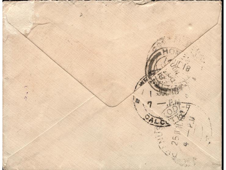 Great Britain offices in China 1918, Hong Kong,  cover to Calcutta with India WW1 censor franked with 10c.Hong Kong King Geor