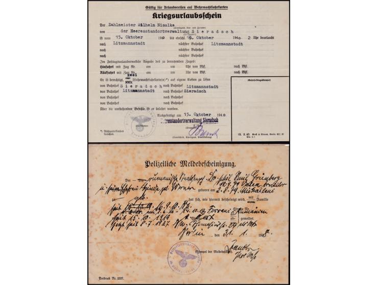1940. A group of 5 Holocaust documents. One of Litzmannstadt. One of the Giessen camp, 1933. One of the school camp, 202/15 H