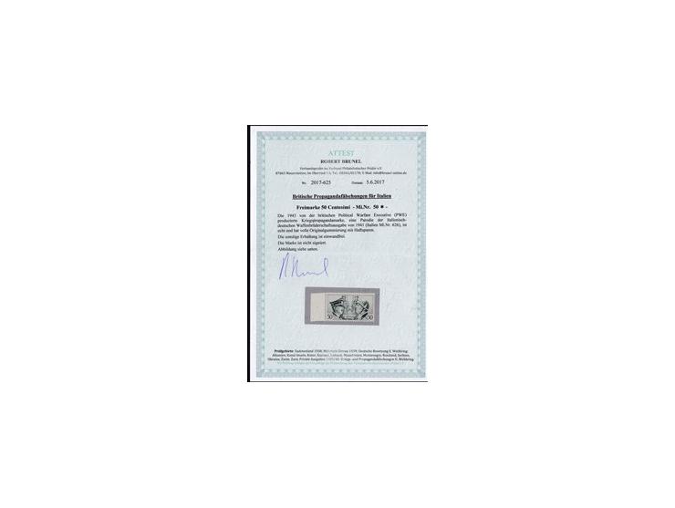 1943, Postage stamp 50 Centesimi - Michel no. 50 *The war propaganda stamp produced in 1943 by the British Political Warfare 