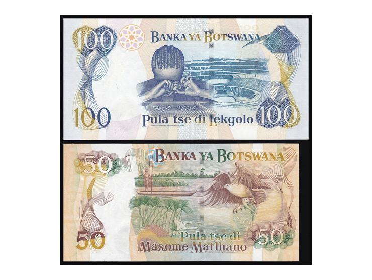 Botswana. lot of two banknotes&nbsp;P.22, 23. 50 &amp;&nbsp;100 Pula (2000) Unc&nbsp;