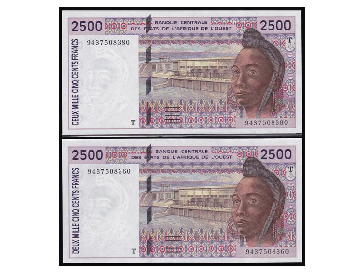 West African&nbsp;States. lot of&nbsp;4 dif notes&nbsp;of 2500 Francs. Burkina Paso P-311C. Mali P-412D.&nbsp; Togo P-812T x 