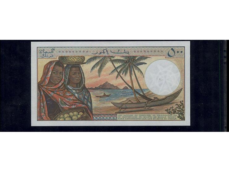Banknote, Comoros, 500 Francs, 1986, Undated (1986), KM:10a, PMG Gem Uncirculated 66, EPQ. Partially engraved. signature titl