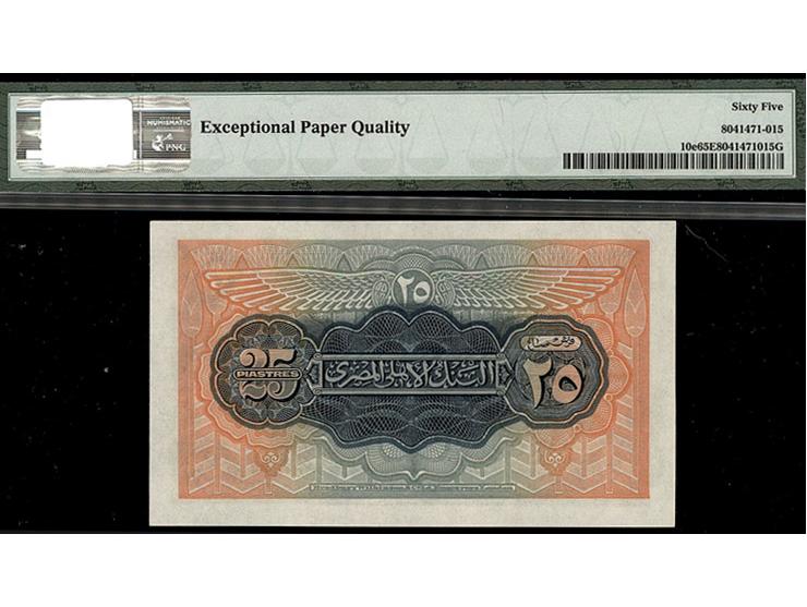 Egypt National Bank of Egypt 25 Piastres 1951 Pick 10e.&nbsp; S/N 119920 L/116 Printed by Bradbury, Wilkinson &amp; Co. these