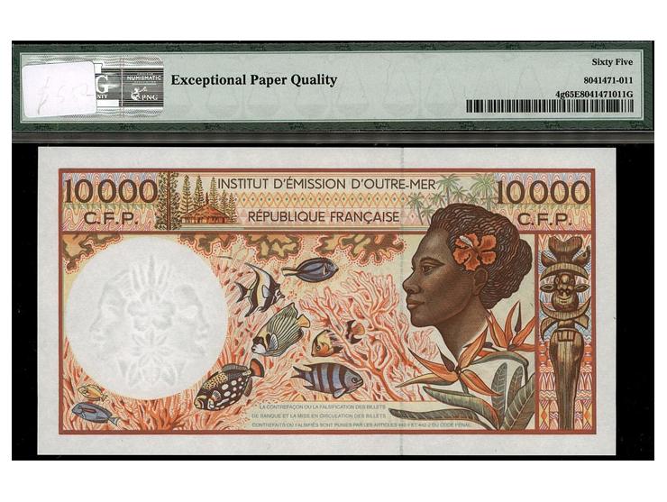 French Pacific Territories Institut d'Emission d'Outre-Mer 10,000 Francs ND (1985) Pick 4g PMG Gem Uncirculated 65 EPQ.