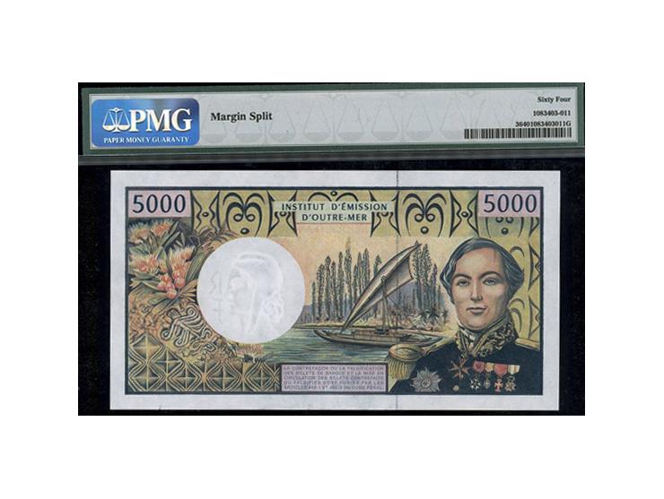 French Pacific Territories Institut d'Emission d'Outre-Mer 5000 Francs ND (1996) Pick 3. PMG&nbsp; Choice Unc 64.&nbsp;&nbsp;