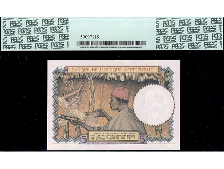 French West Africa 1934-1941, 5 Francs,P21,PCGS 63 PPQ Choice New Top rating 1PCS
&nbsp;