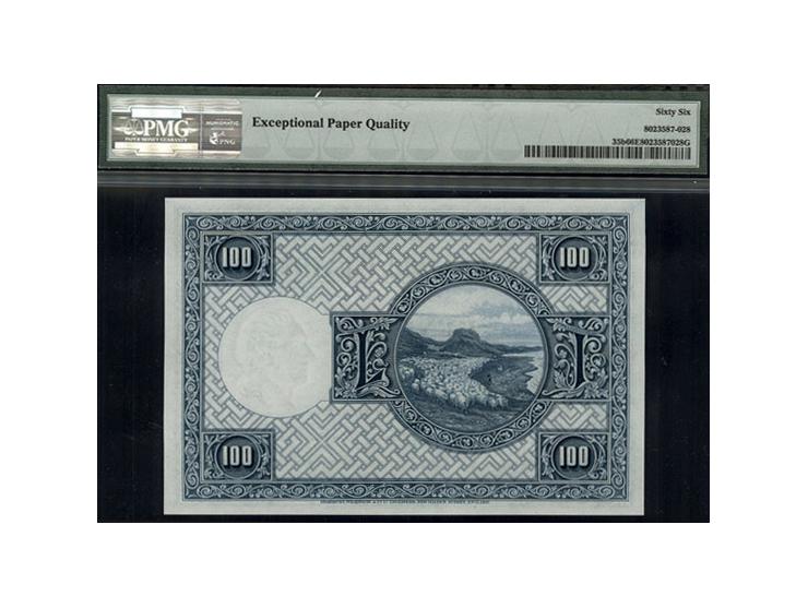 ICELAND. Landsbanki Islands. 100 Kronur, L. 1928. P-35b. S/N C 0,079,730(Sieg 40) A technically outstanding example with love
