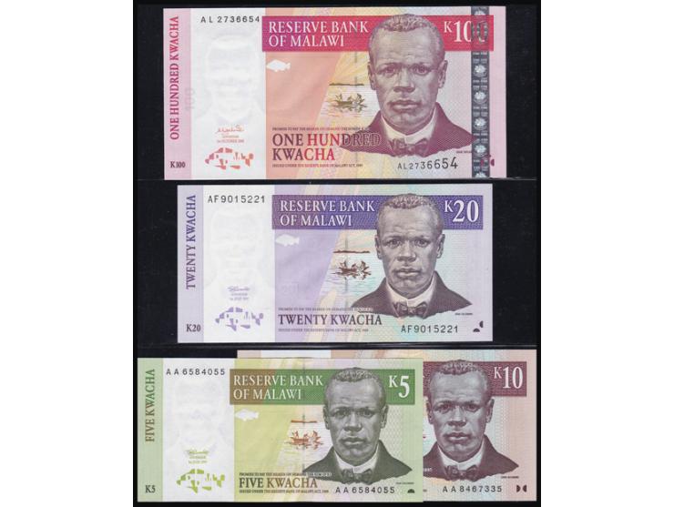 1995-2001, Malawi Lot of 10 diff notes. P - 34-35. 36-38. 40-41. 46-48 all Unc&nbsp;