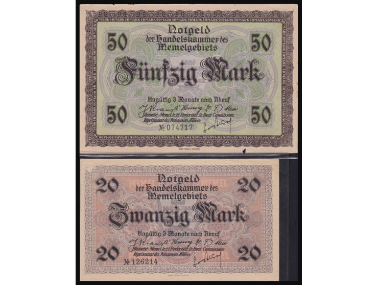 Memel French Administration 1/2Ma, 5Ma, 10Ma, 20Ma, 50Ma, 75Ma and 100 Mark. 22.2.1922 Pick 1, 4a,5b,6a,7b.8b and 9ba. German