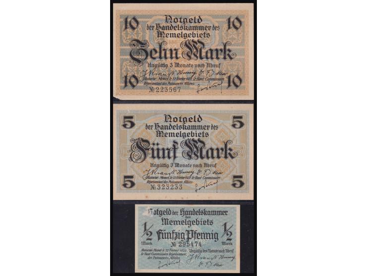 Memel French Administration 1/2Ma, 5Ma, 10Ma, 20Ma, 50Ma, 75Ma and 100 Mark. 22.2.1922 Pick 1, 4a,5b,6a,7b.8b and 9ba. German