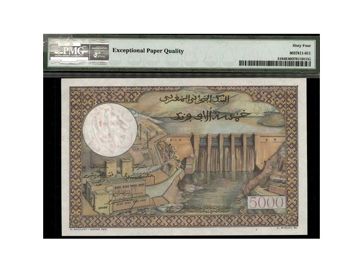 Morocco Banque d'Etat du Maroc 50 Dirhams 23.7.1953 Pick 51. S/N K.666366&nbsp; Different scenes of Morocco are featured on t