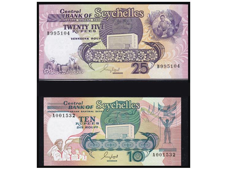 SEYCHELLES Central Bank of Seychelles 10, 25,&nbsp;50 &amp;&nbsp;100 Rupees ND (1989) Pick 32, 33, 34 &amp;&nbsp;35.&nbsp; A 