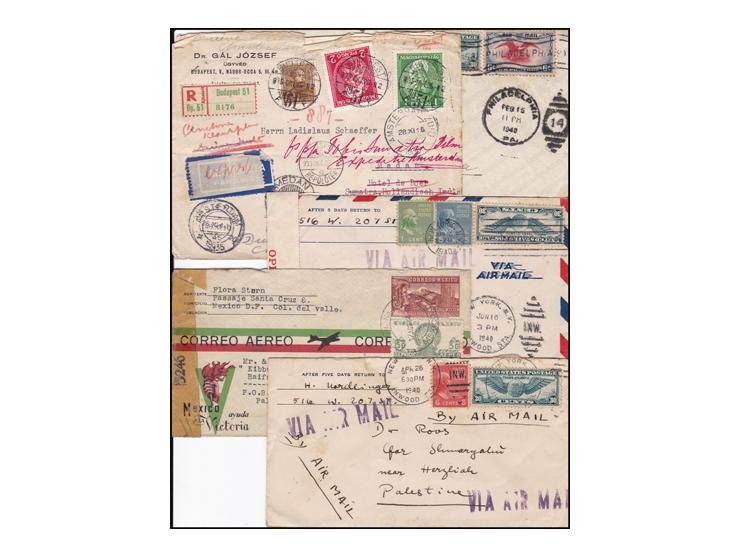 1910-1940. A group of 12 different envelopes and postcards. Includes 4 envelopes, 2 envelopes from Russia 1935, envelope from